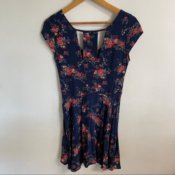 Abercrombie & Fitch Navy Floral Mini Dress with Back Cutout - Picture 3 of 9
